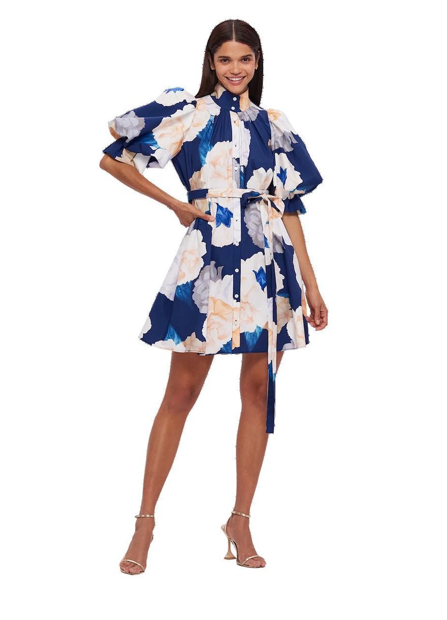 Leo Lin Eli Mini Dress - Rosebud Print in Navy photo 2