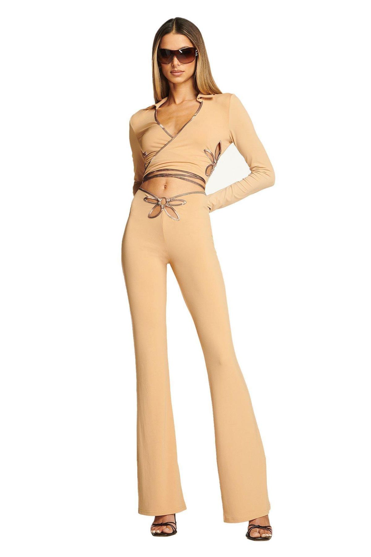 I. AM. GIA Renalee Top and Pants Set Brown Size 8 photo 2