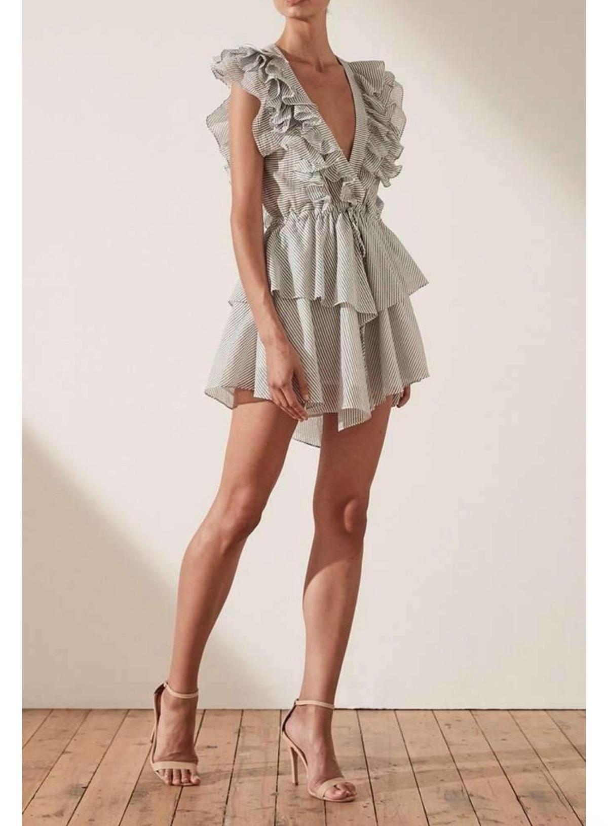 Shona Joy Rye Ruffle Drawstring Mini Dress Blue Size 6 photo 4