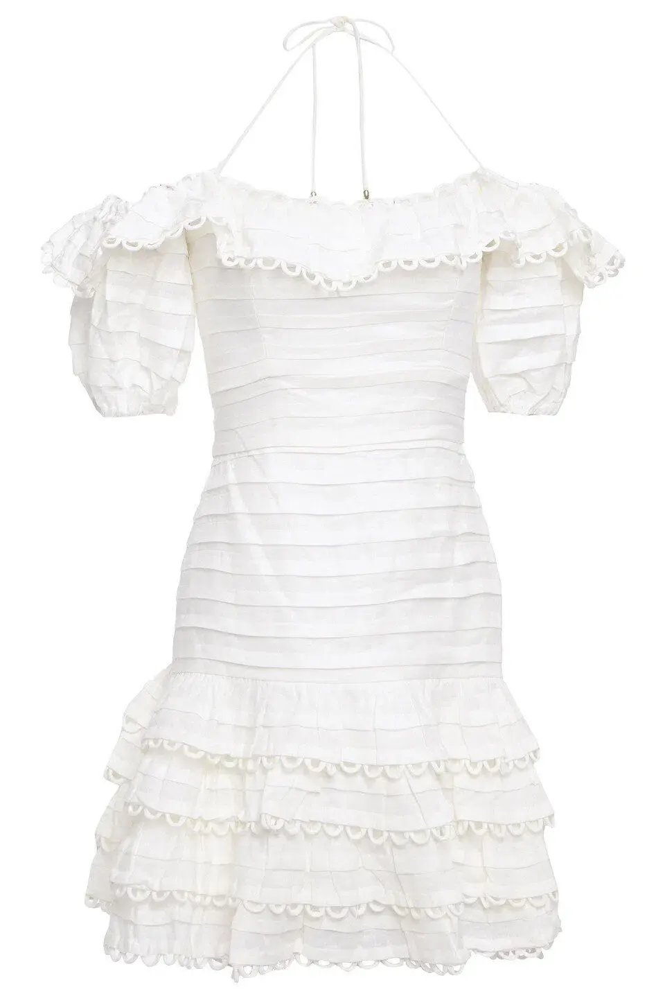 Zimmermann Allia Pintuck Off-the-soulder Ruffled Linen Mini Dress White Size 6 photo 4