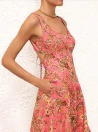 Zimmermann Junie Cut Out Midi Dress Pink/Gold Floral Size 1 / AU 10 photo 2