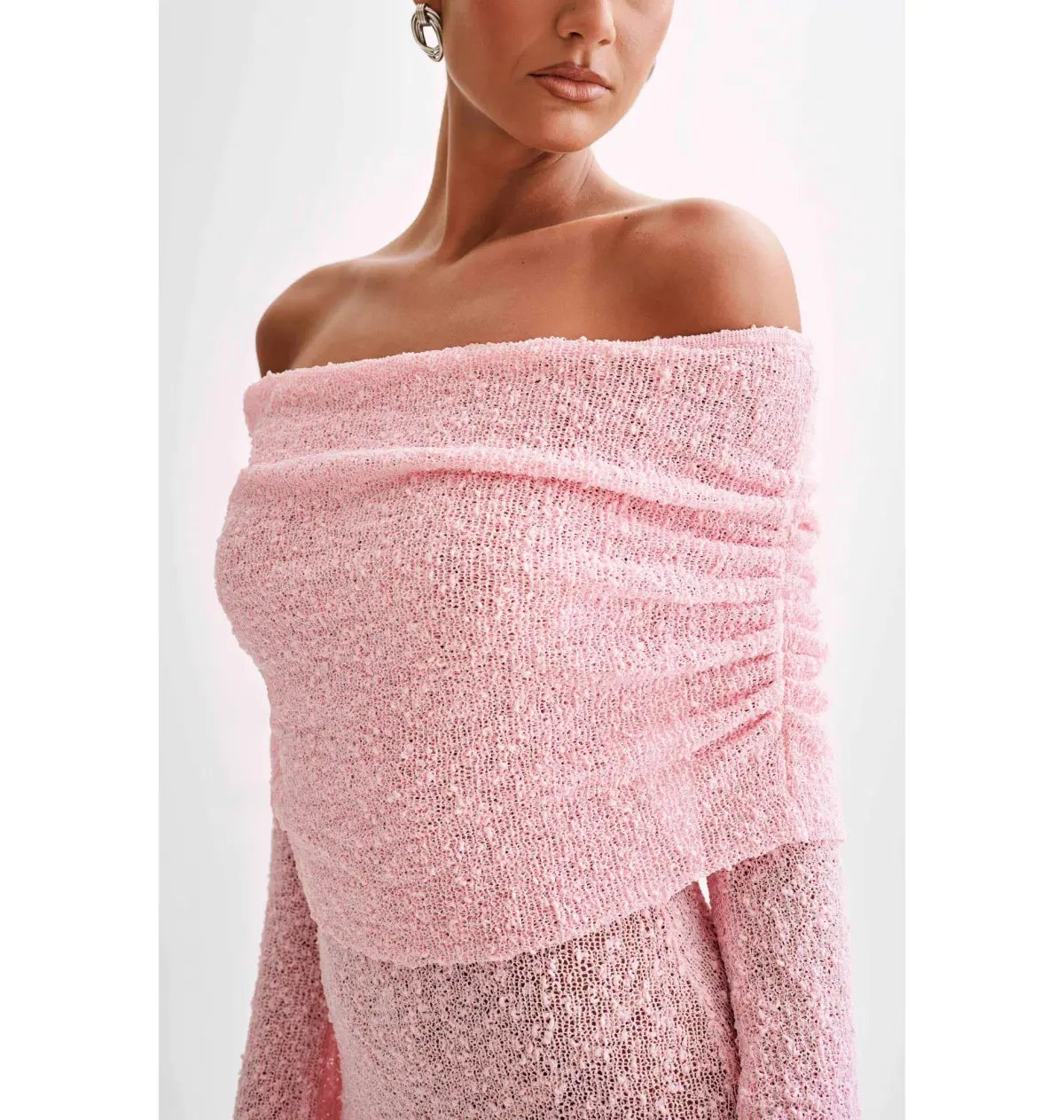 Meshki Marisol Off Shoulder Boucle Mini Dress in Baby Pink Size S / AU 8 photo 2