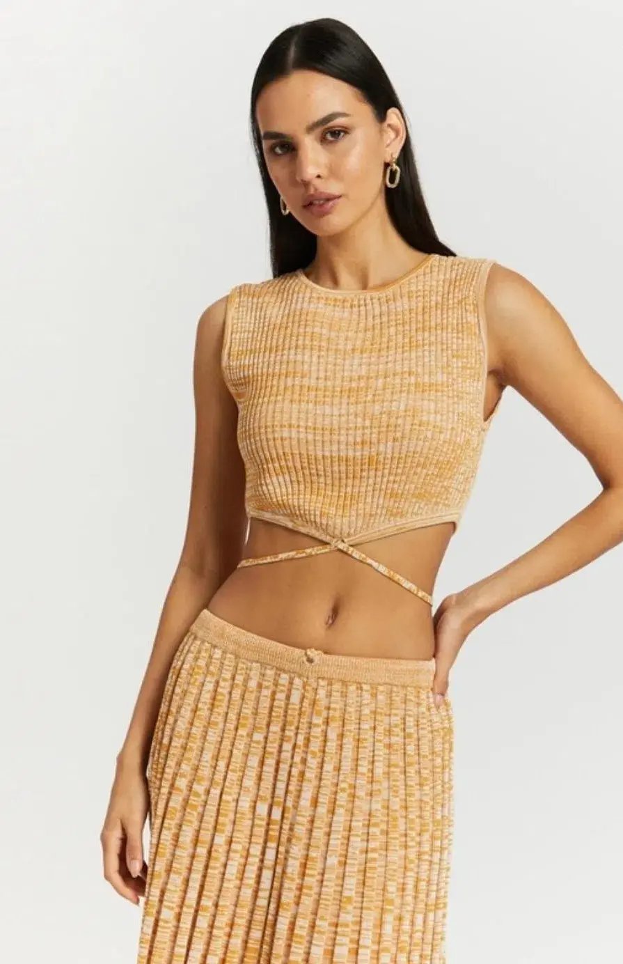 Christopher Esber Sleeveless Knit Tie Crop Top and Pleated Knit Tie Skirt Set Dune Marle Size 6 photo 4