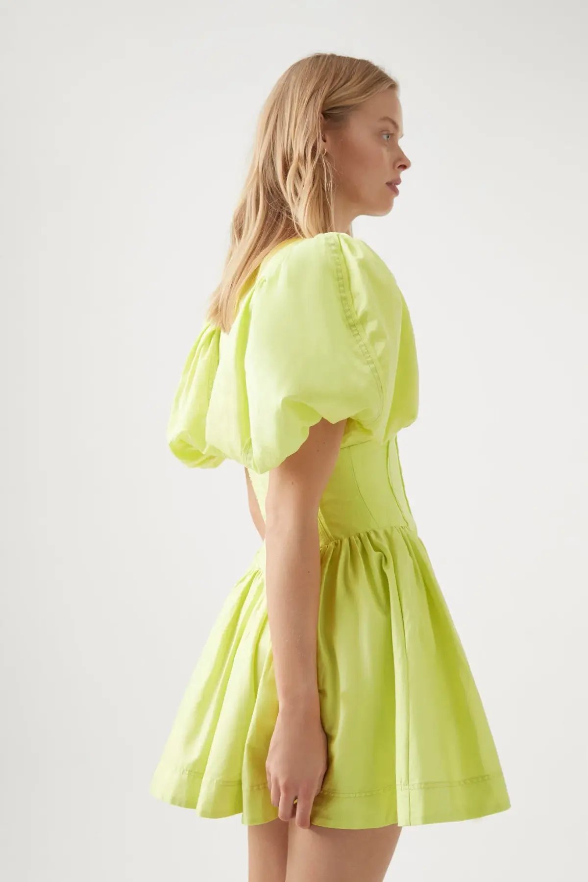 Aje Gianna Puff Sleeve Mini Dress Light Lemon Size 8 photo 3