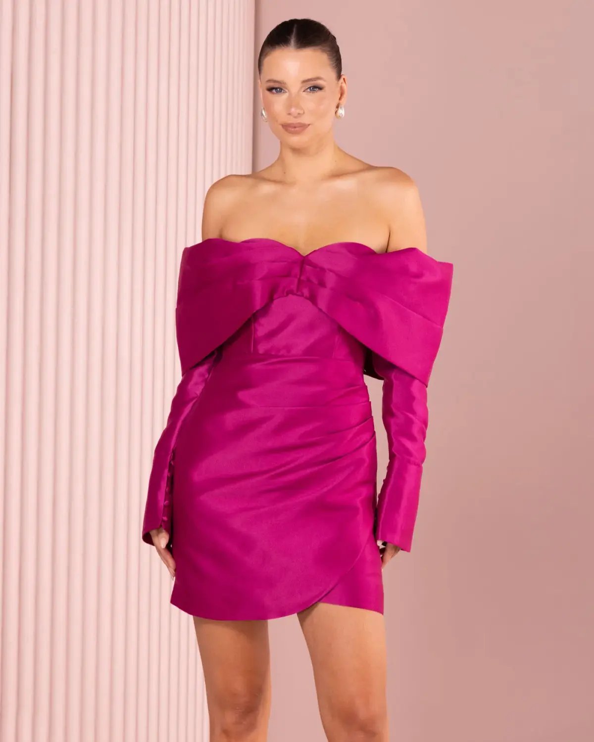 Azzurielle Stefano Mini Dress Magenta Size 10 photo 6