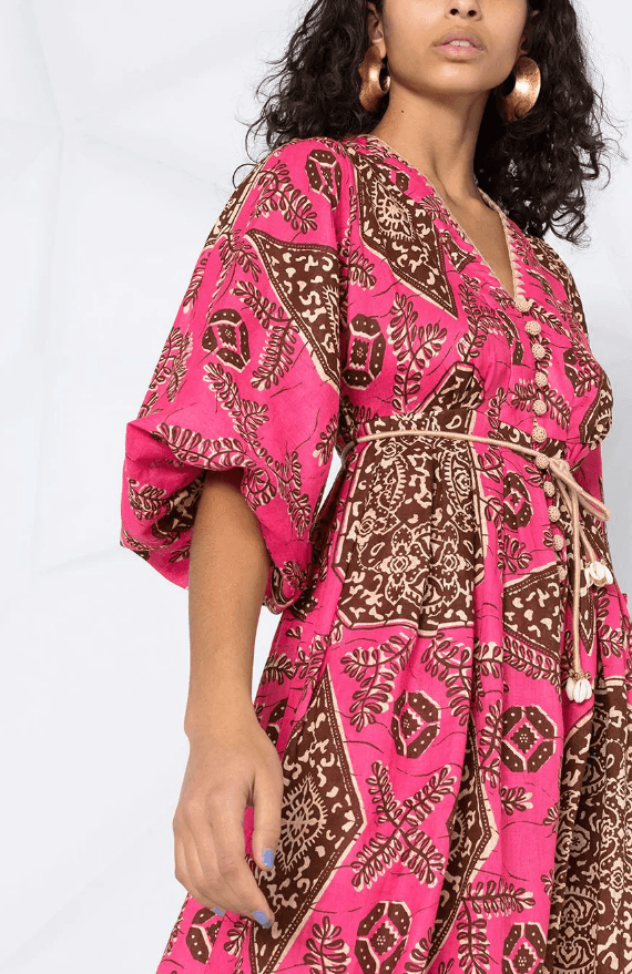 Zimmermann Lulu Plunge Midi Dress Pink Print Size 10 photo 2