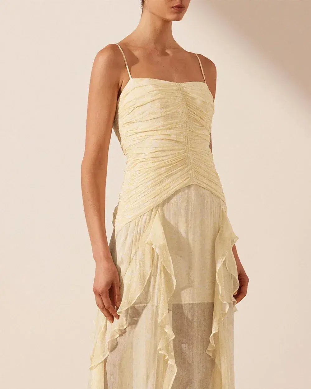 Shona Joy Gina Ruched Frill Maxi Dress in Limoncello Size 6 photo 4