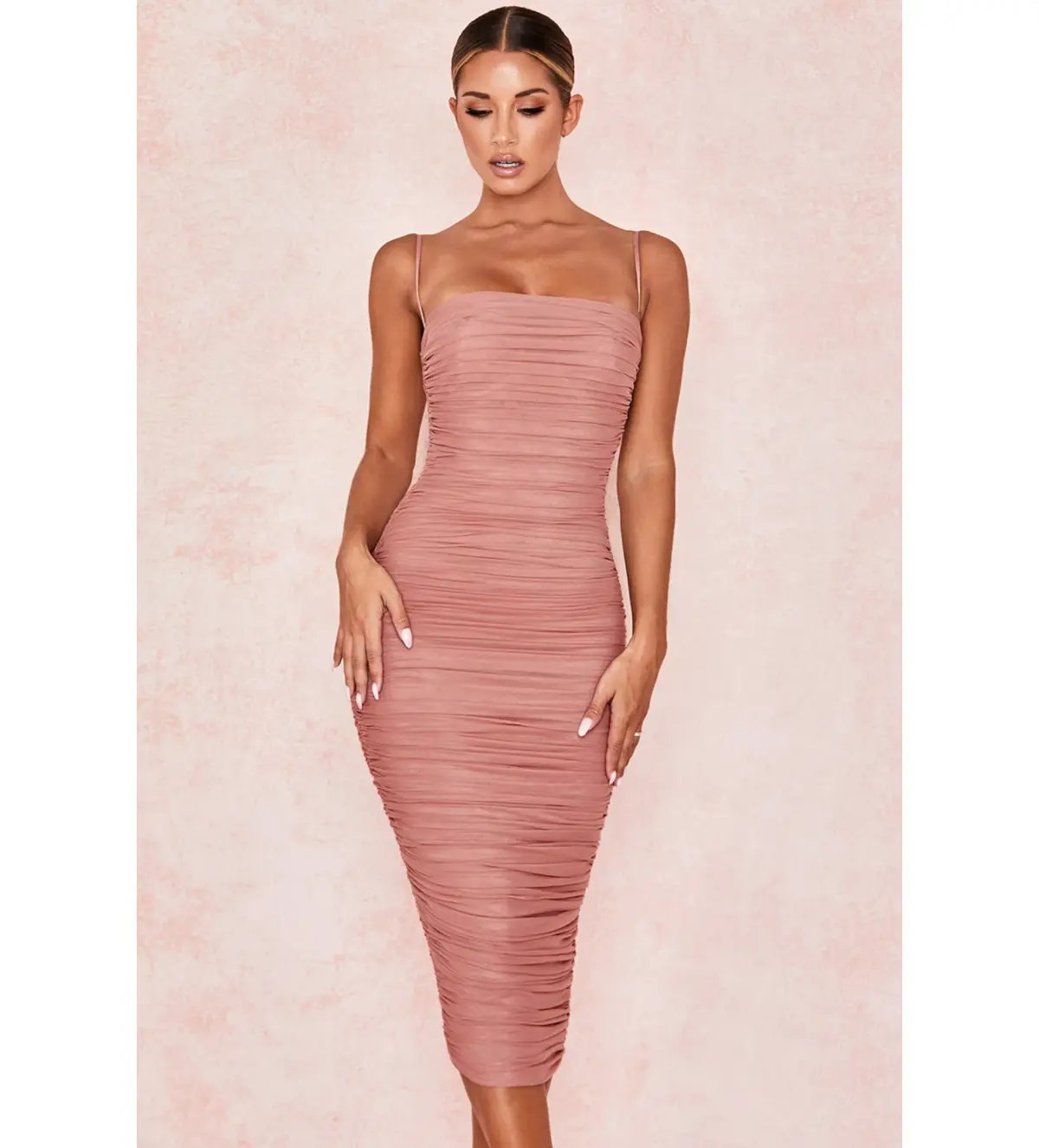 House of CB Sirene Gathered Organza Mesh Dress Antique Rose Size AU 14 photo 2