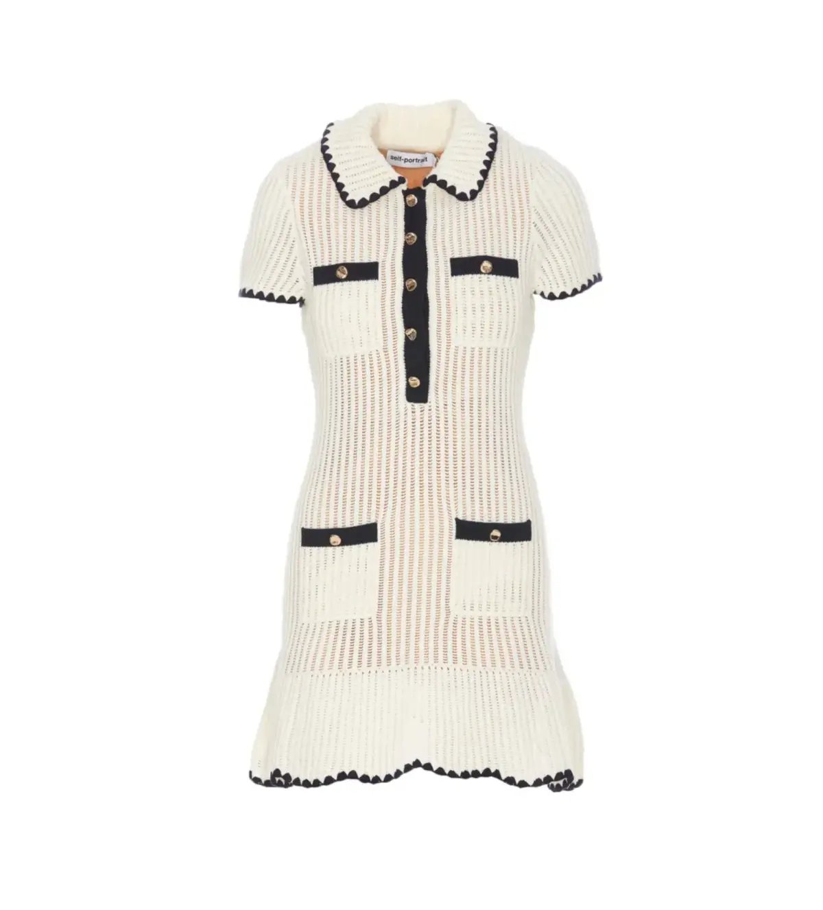 Self Portrait Cream Crochet Collared Mini Dress Size M/AU 8 photo 4