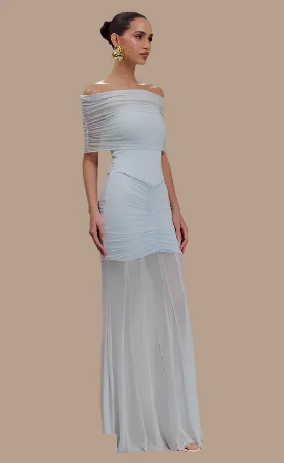 Meshki Caspian Slinky Mesh Off Shoulder Dress Blue Size 10 photo 2