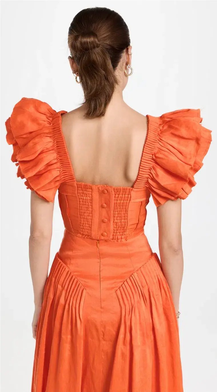 Aje Imagination Frill Sleeve Top Orange Size 14 & Yves Midi Skirt Size 12 photo 3