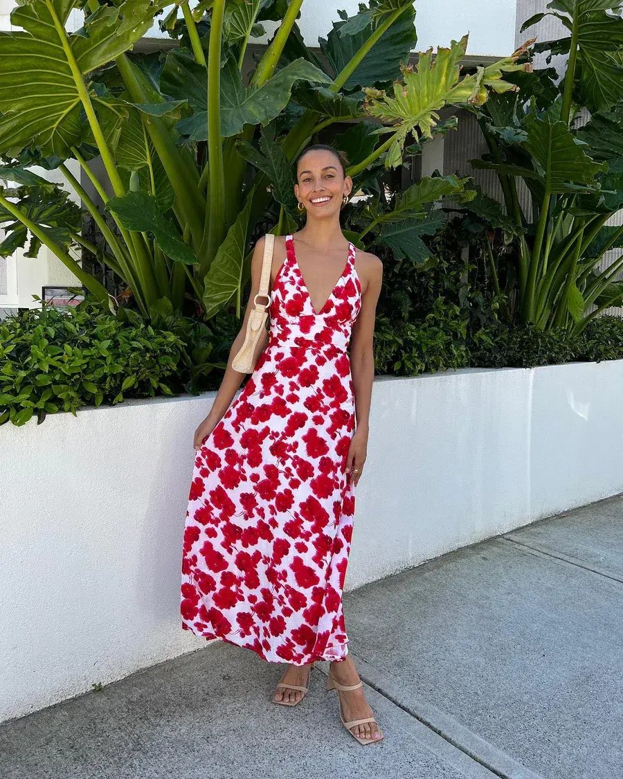 Kookai Bonita Vee Maxi Dress Red Floral Size 38 / AU 10 photo 2