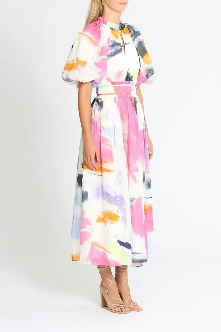 Aje Elysium Blouson Midi Dress Multi Size 8 photo 2