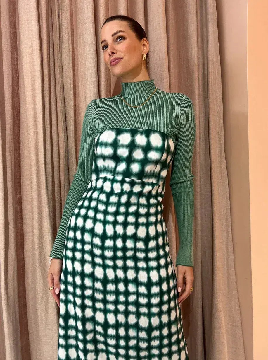 Roame Perez Dress in Emerald Shibori Print Midi Dress Green Print Size 2/AU 10 photo 4