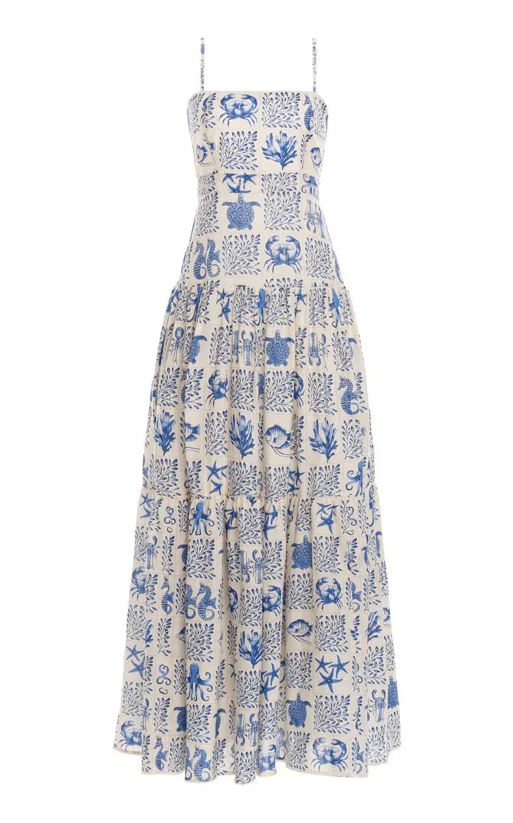 Agua by Agua Bendita Lima Tiered Printed Linen Maxi Dress in Print Size 8 photo 5