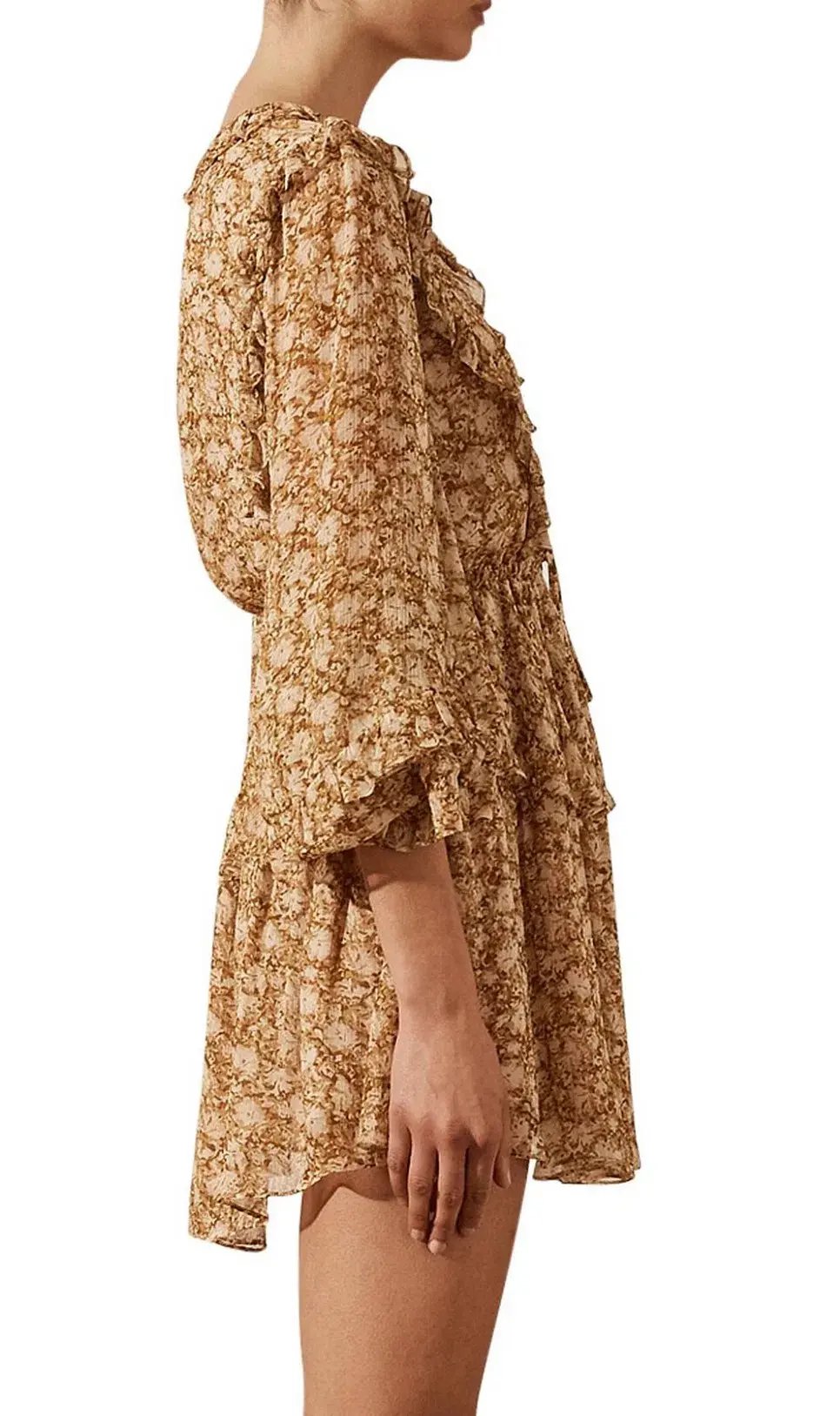 Shona Joy Julia Balloon Sleeve Drawstring Mini Dress Print Size 8 photo 3