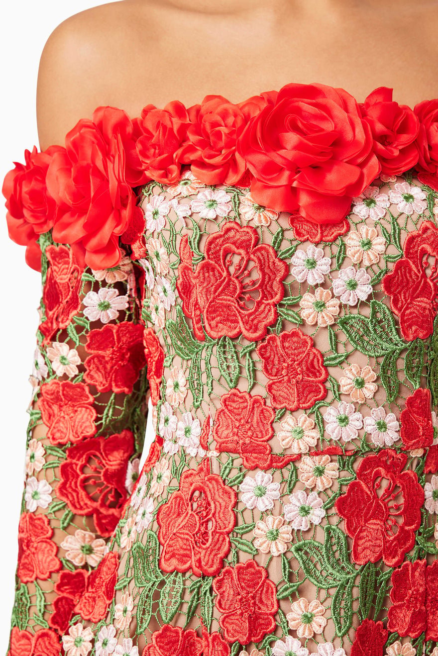 Elliatt Roselyn Long Sleeve Dress - Red Multi photo 4