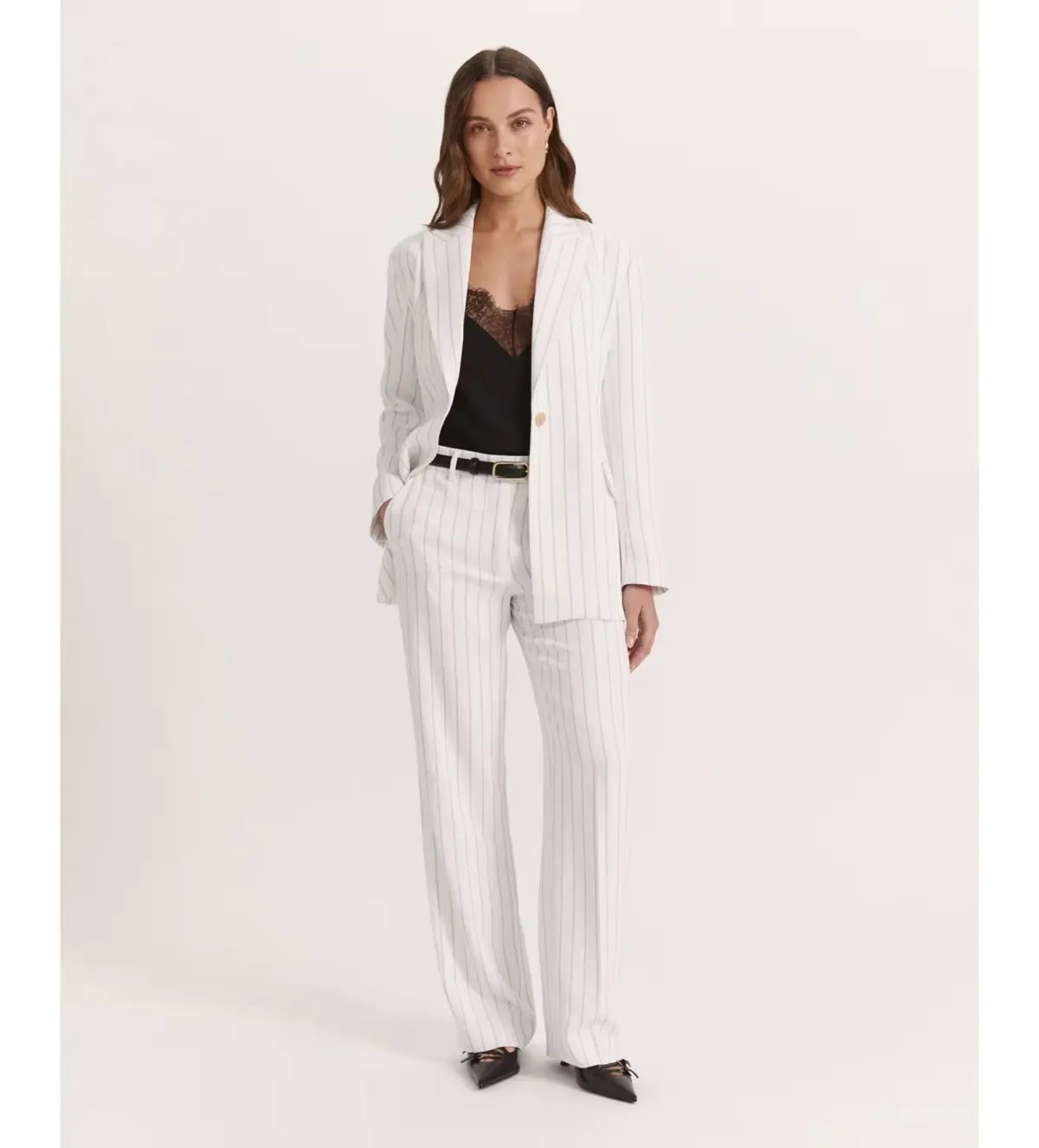 Saba Dharma Pinstripe Wide Leg Pants in White Size AU 6 photo 9