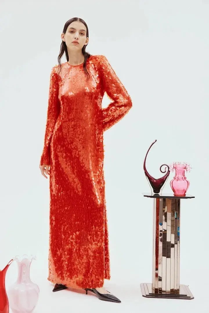 Alemais Geanie Long Sleeve Sequin Gown Red Size 8 AU photo 3
