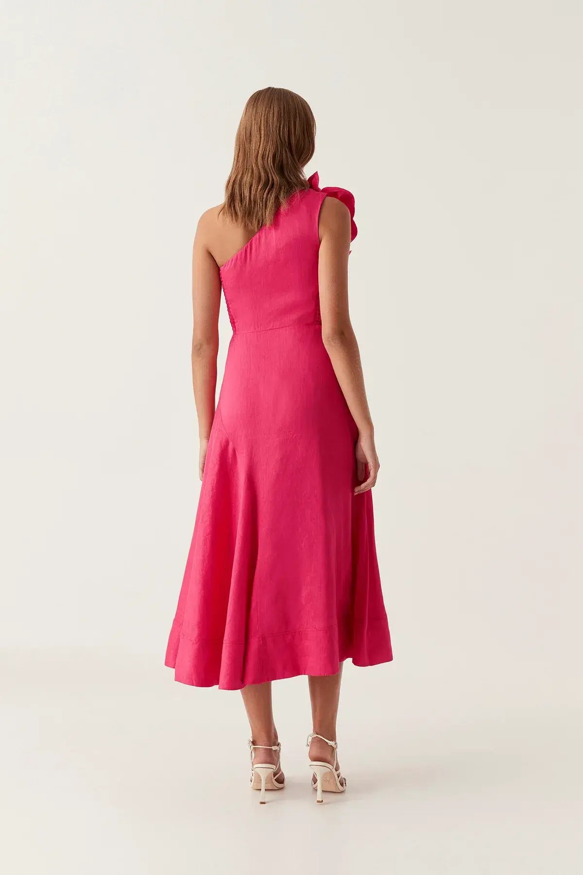New! Aje Adelia Ruffle Midi Dress in Bougainvillea Red Size AU 6 photo 3