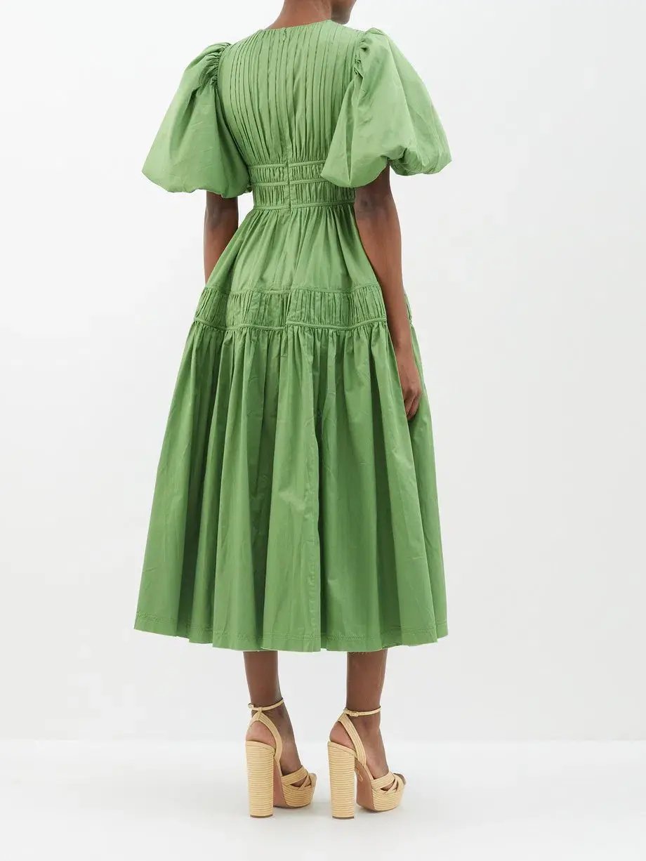 Aje Fallingwater Pintuck-pleated Cotton Midi Dress Khaki Size 12 photo 2