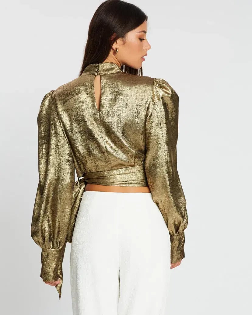 By Johnny Foil Cuffed Top Gold Size 10 photo 3