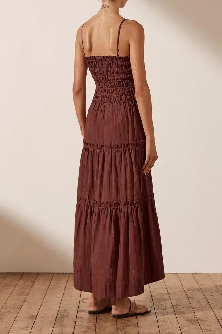 Shona Joy Kaia Shirred Tiered Midi Dress Chocolate Brown Size 14 photo 2