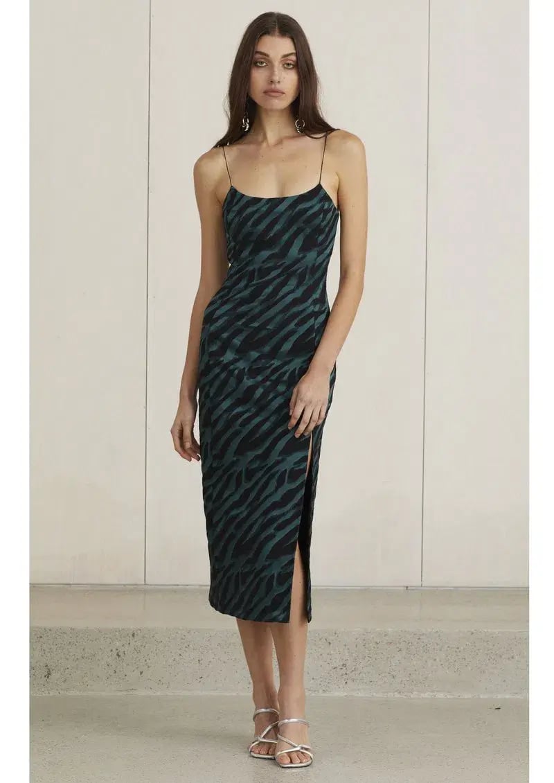 Bec & Bridge Discotheque Midi Dress Emerald Zebra Size 12 photo 3