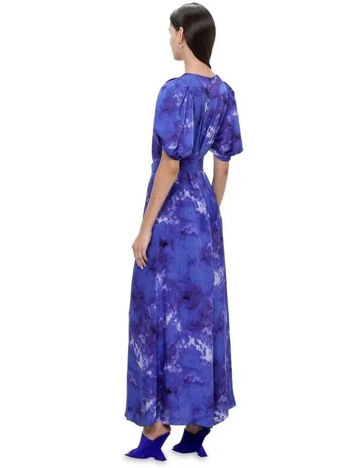 Veronika Maine Clouded Satin Midi Dress Blue Jewel Size 8 photo 3
