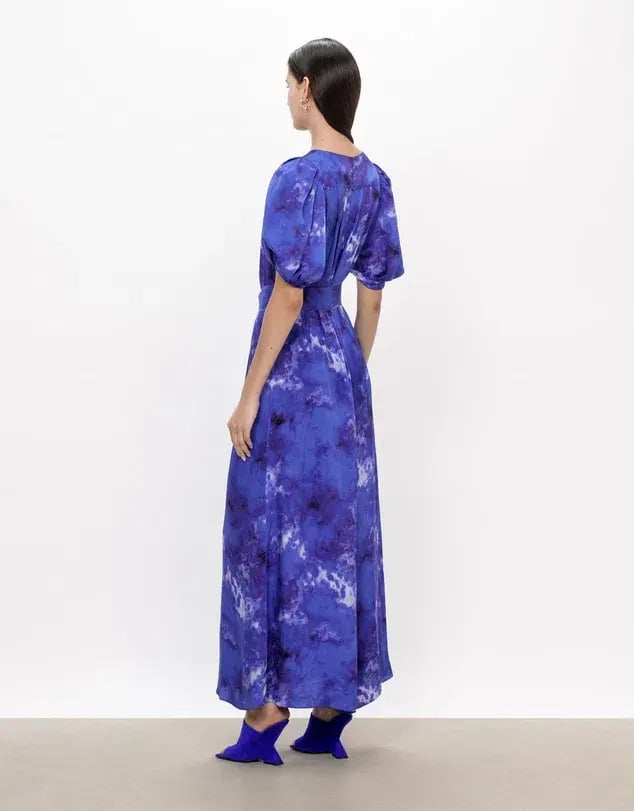 Veronika Maine Clouded Satin Midi Dress Blue Jewel Size AU 14 photo 2
