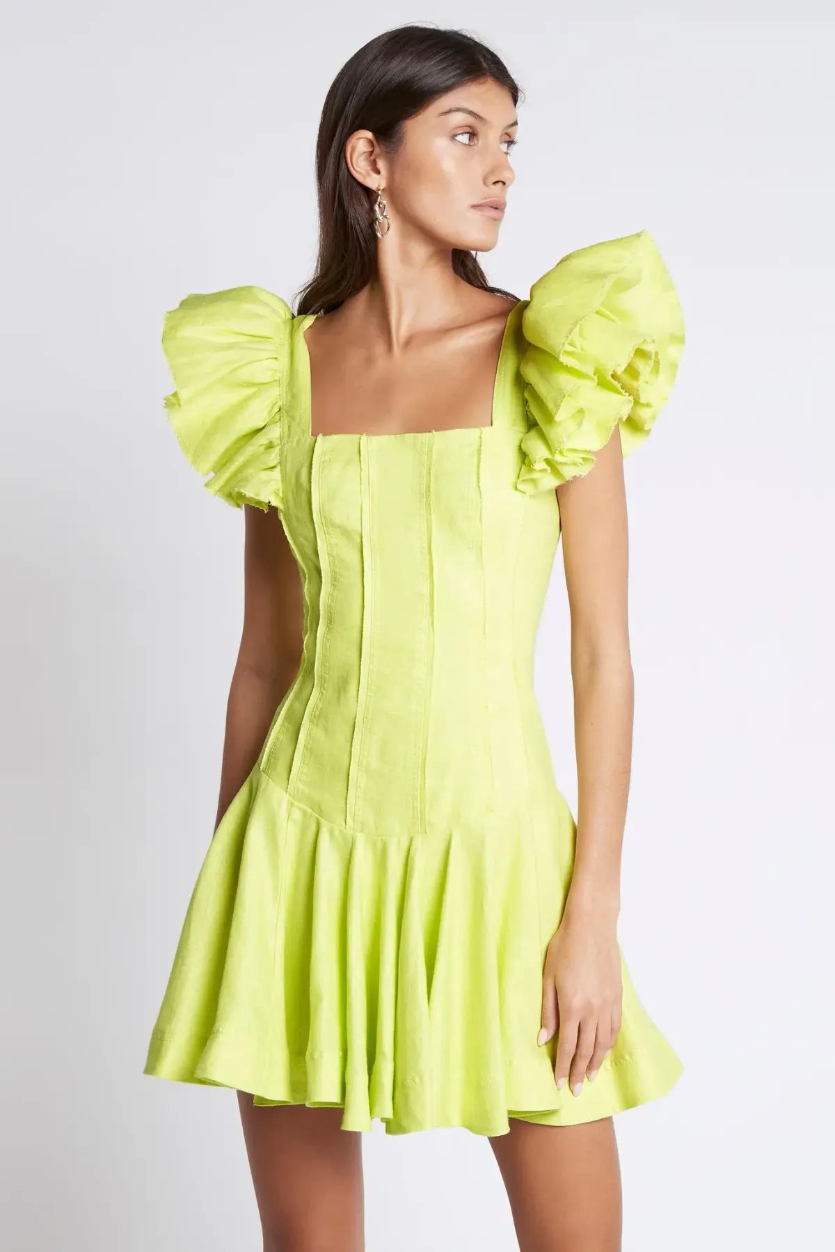 Aje Breathless Frill Sleeve Mini Dress Lime Size 8 photo 4