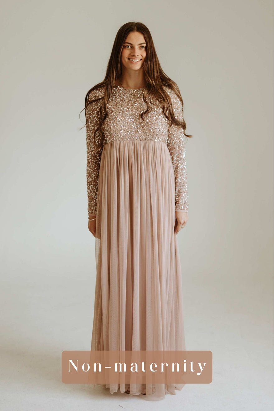 ASOS Design Maya Maternity Long Sleeve Tulle Maxi with Sequins photo 3