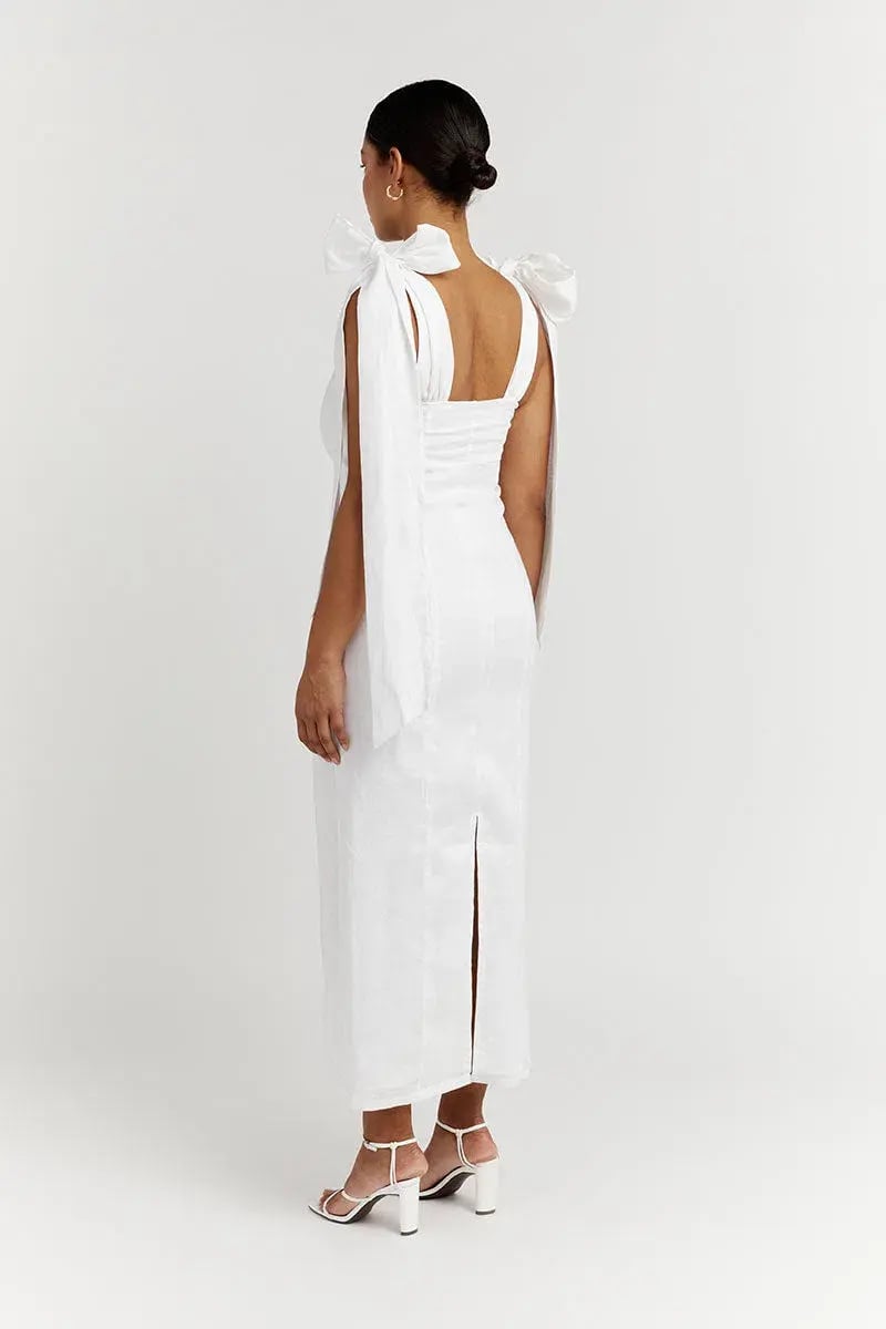 Dissh Aisle Linen Bow Midi Dress White Size 12 photo 3