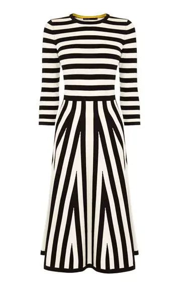 Karen Millen Striped Knit Midi Dress Black/White Size L / Au 12 photo 2