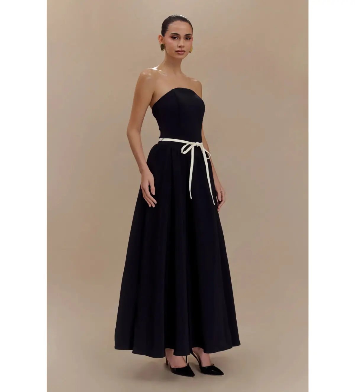 MESHKI Penny Strapless Contrast Midi Dress Black & White Size M/AU 10 photo 2