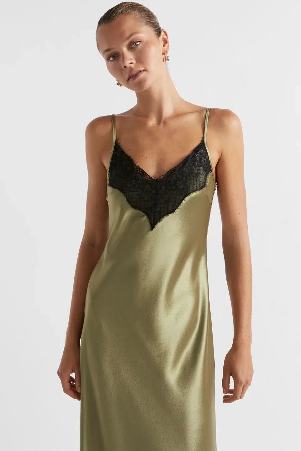SEED Satin Lace Trim Slip Dress pistachio size 4 photo 4