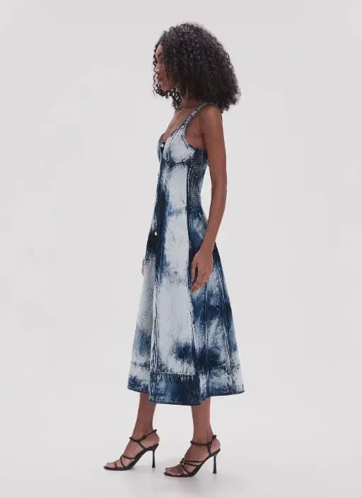 Aje Enigma Denim Midi Dress Tie Dye Indigo Size 16 photo 3
