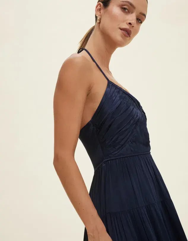 Minima Esenciales Sarai Halter Neck Tiered Maxi Dress Navy Size 8 photo 4