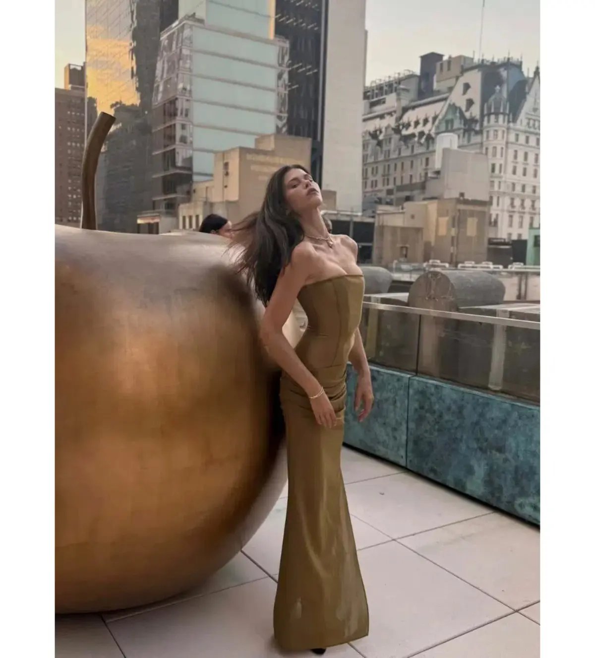 Alex Perry Strapless Longline Column in Stretch Mesh Maxi Dress Khaki Size AU 10 photo 4