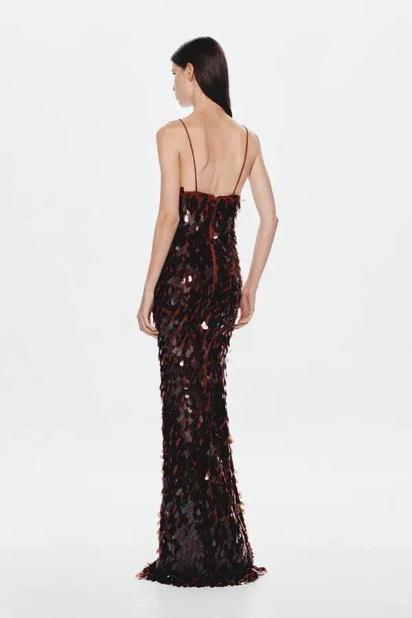 Misha Collection The Sapphire Sequin Maxi Dress in Fig Size 8/S photo 4
