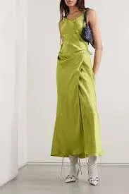 ACNE Studios -  hammered-satin midi wrap dress - chartreuse photo 2