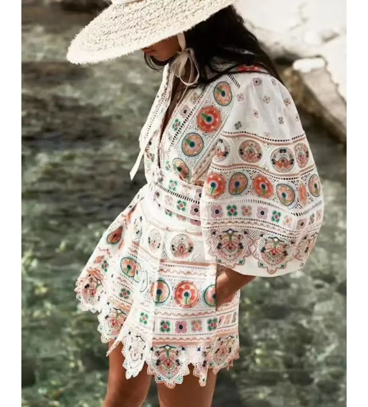 Zimmermann Brighton Plunge Embroidered Floral Mini Dress in Multi Size 0/ 8 AU photo 5