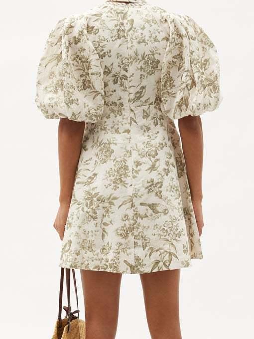 Zimmermann Puff-sleeve bird-print linen mini dress Size 3 photo 2