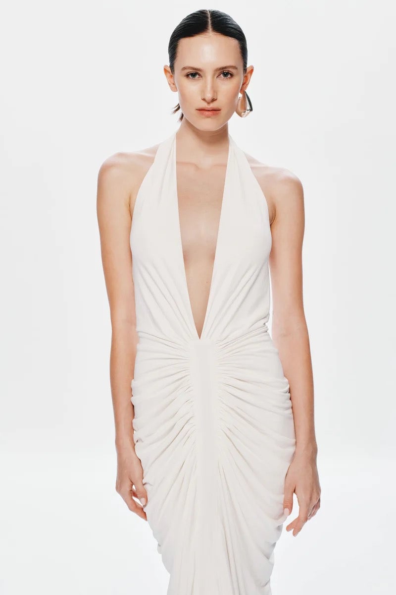 Misha Collection Venus Gathered Cupro Dress - Ivory photo 4