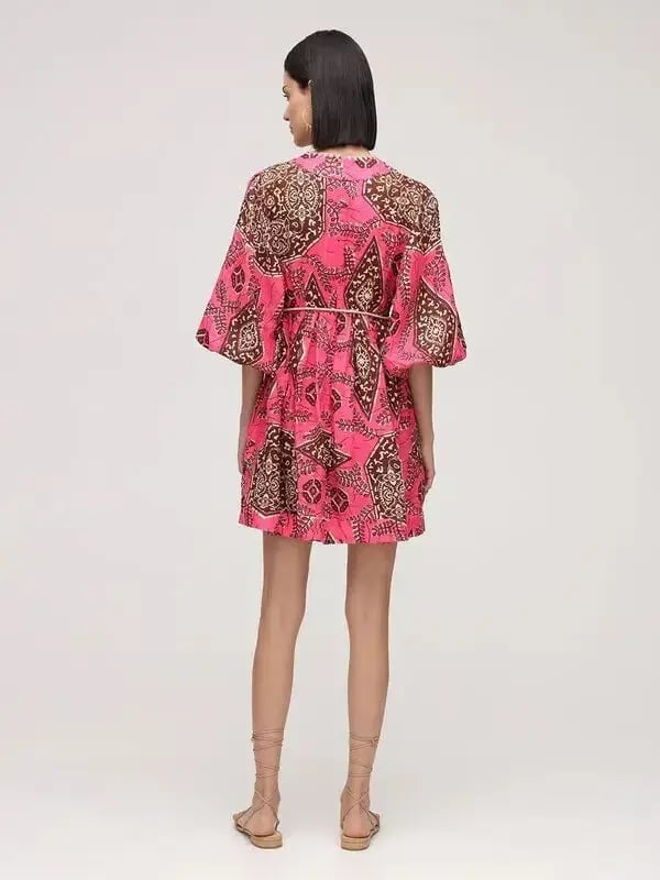Zimmermann Lulu Plunge Printed Mini Dress in Pink Size 0P/ AU 6 photo 2
