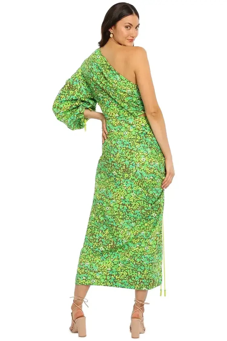 Alemais Phyllis Asymmetric Midi Dress in Green Floral Size 8 photo 3