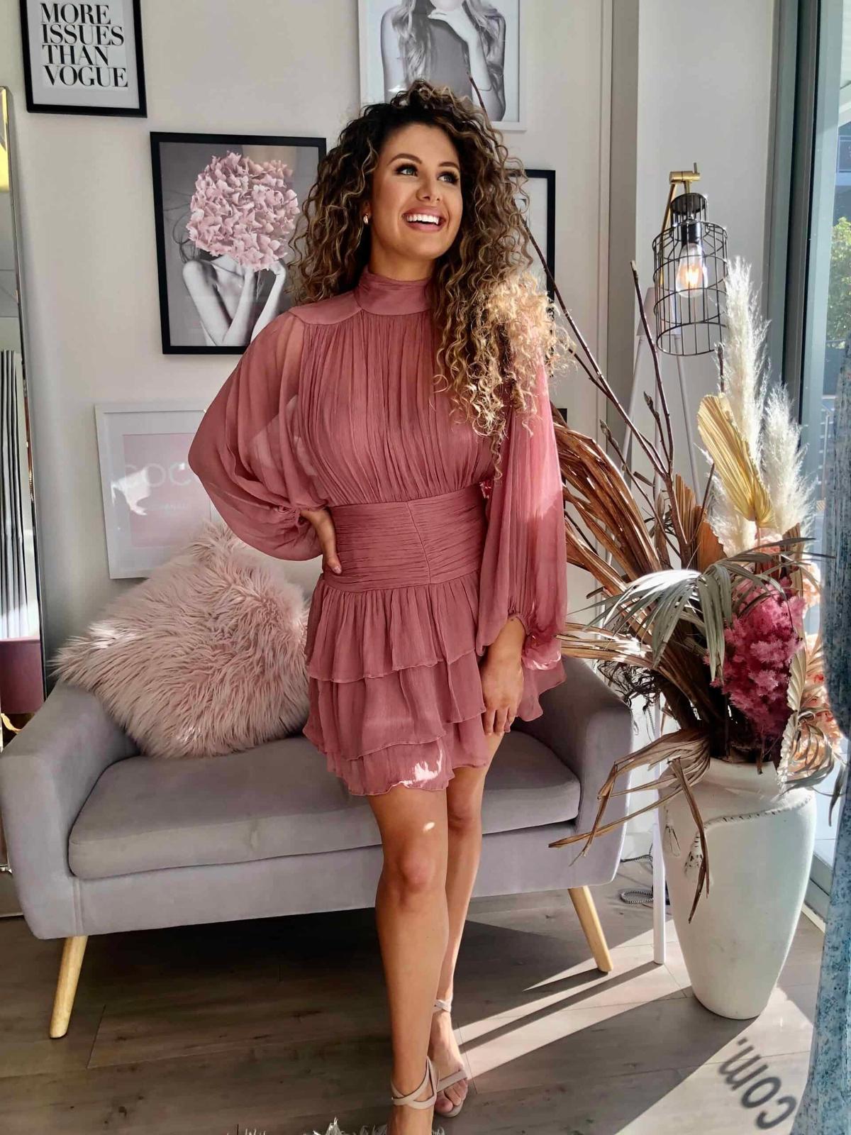 Shona Joy Olympia Long Sleeve Ruched Mini Dress Pink Size 12 photo 3