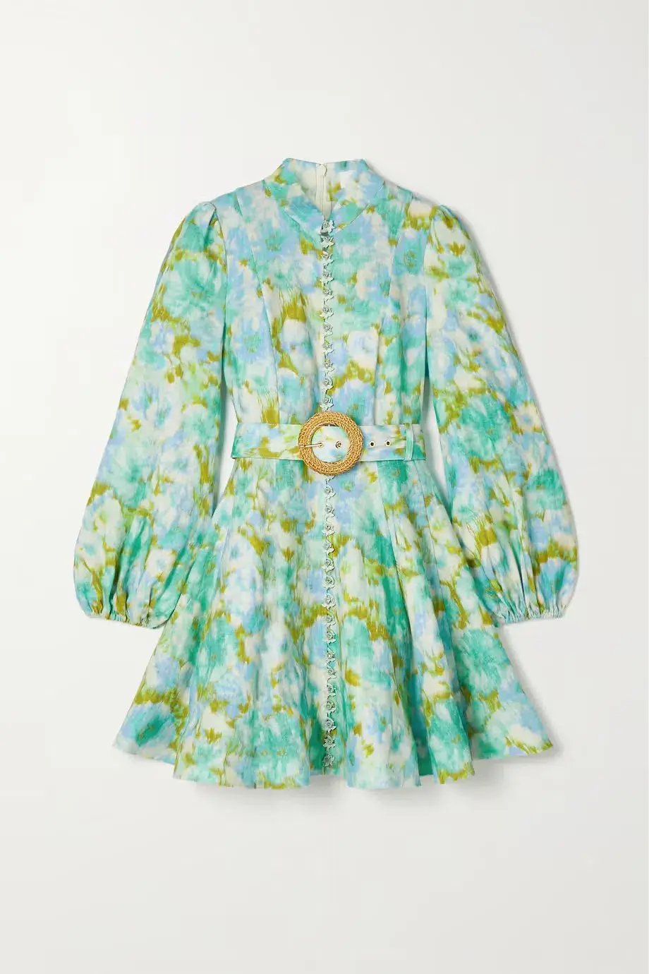 Zimmermann High Tide Buttoned Mini Dress Aqua Irate Floral Size 3/Au 14 photo 3