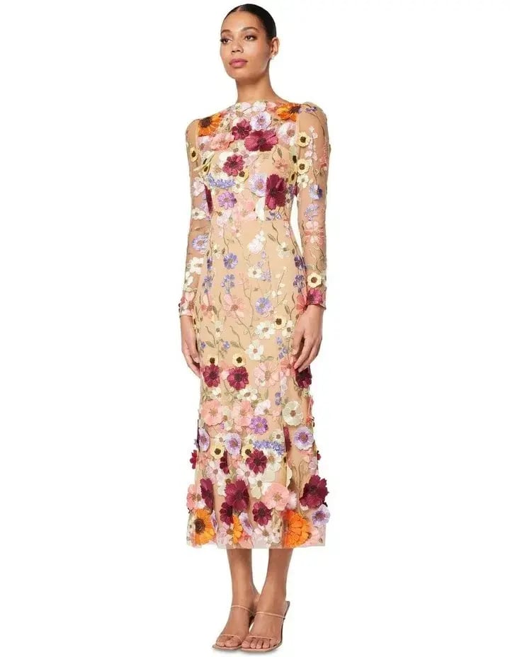Elliatt Shannon 3D Floral Midi Dress In Pink Size 8 photo 3