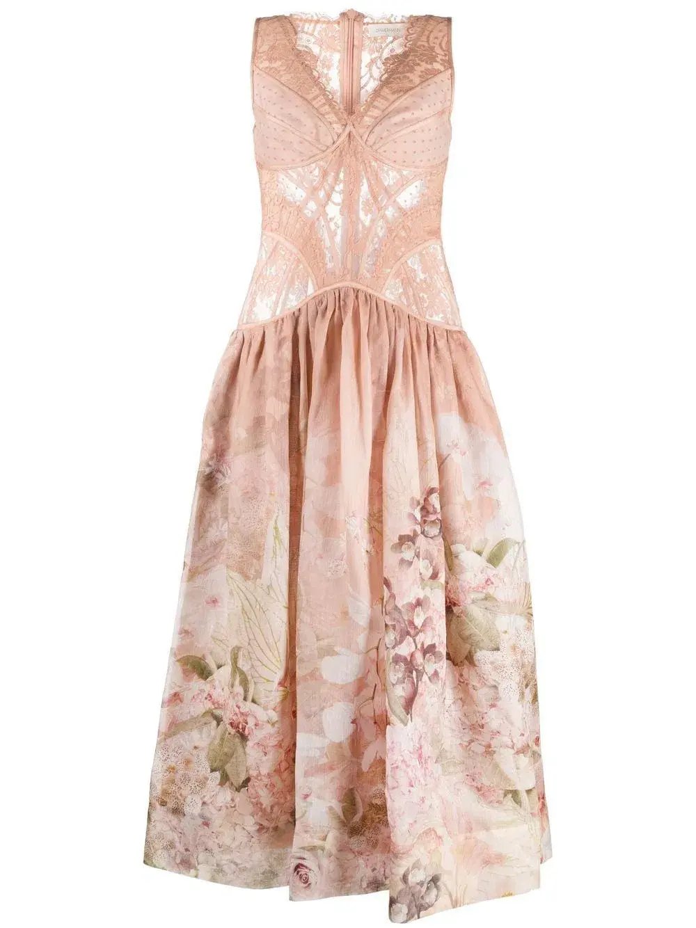 Zimmermann The Dancer Sleeveless Lace Midi Dress Blush Garden Floral Size 1 / AU 10 photo 4